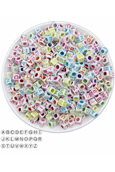 Hedef Bijuteri 50gr perle sa slovima, 6mm bele sa obojenim kockastim perlicam...
