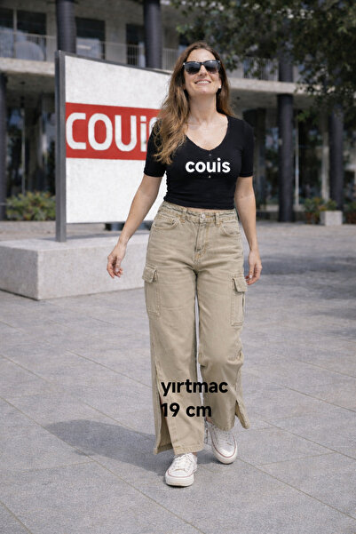couis kadın yüksek bel lastikli yırtmaçlı paça