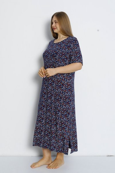 İntensive Women's Plus Size Short-Sleeved Maxi-Length Viscose Dress with Pockets