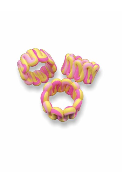 Hedef Bijuteri Polymer Clay Yellow-Pink-Fuchsia Colored Striped Wavy Model Ha...