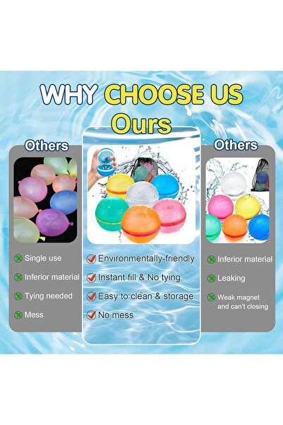 Arabest 12-Piece Reusable Water Balloons for Kids, Magnetic Refillable Silico...