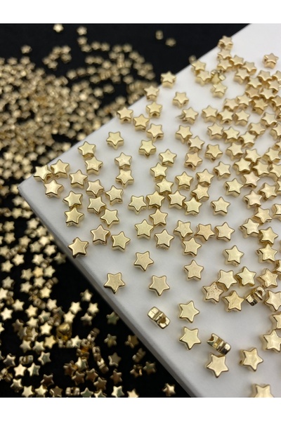 Hedef Bijuteri 50 adet Gold/ Altınsarısı 6mm CCB Yıldız,Metalize Metal Görünümlü Plastik Yıldız Boncuk,Takı Boncuğu