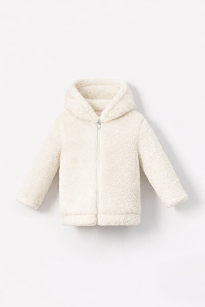 Bubito كارديجان شتوي من القطيفة ويلسوفت للأطفال - بسحاب وغطاء للرأس، أبيض