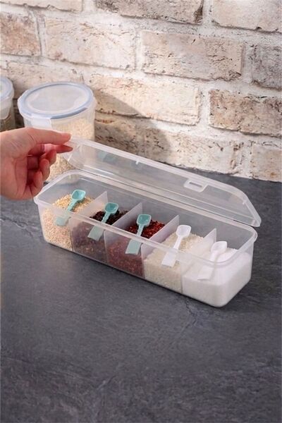 Bayev مجموعة تخزين التوابل المكونة من 5 أقسام من ماريو مع ملعقتين - صندوق توا...