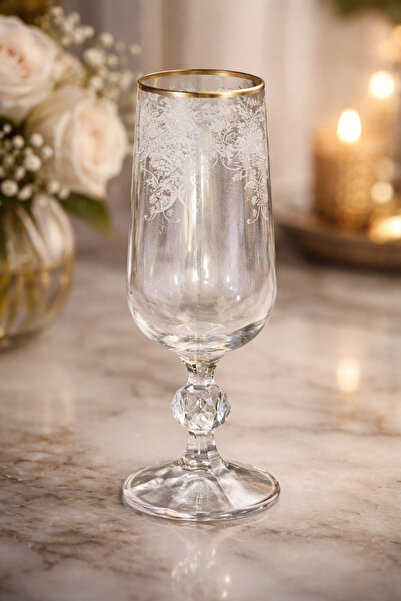 BOHEMİA CRYSTAL Desenli Gold Yaldızlı Cam Şampanya Kadehi 17 cm 1 Adet