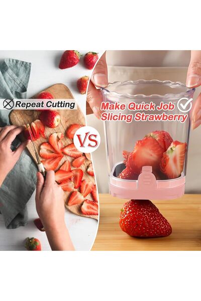 Arabest Fruit Slicer Cup, Detachable 8-Blade Stainless Steel Cutter, Pink, fo...