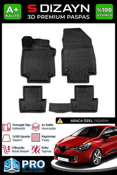 S Dizayn S-Dizayn Renault Clio 4 3D Pro Havuzlu Paspas 2012-2019 A+ Kalite 3D...