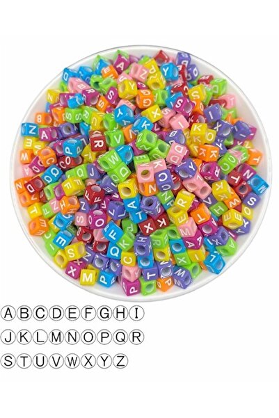 Boncuk 50gr mărgele cu litere, literă cub de 6mm cu text alb pe fundal colora...