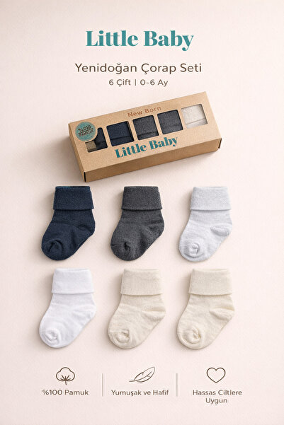 Little Baby 6 Çift Kutulu Bebek Çorabı 0-6 Ay Newborn Yeni Doğan