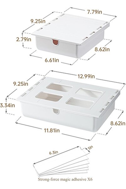 Arabest 2-Pack Under Desk Drawer, Self-Adhesive Slide Out Storage Organizer f...