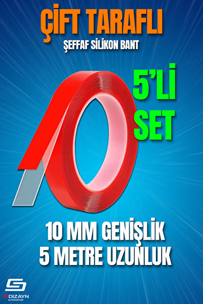 S Dizayn S-Dizayn Çift Taraflı Bant 10mm x 5 Metre 5'li Paket Şeffaf Silikon ...