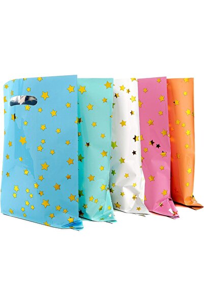 Arabest 40 حقيبة هدايا للحفلات، أكياس هدايا مع مقابض، نجوم ذهبية، ألوان فاتحة...