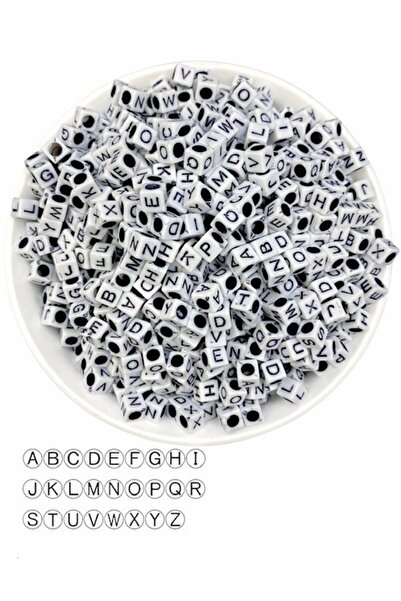 Boncuk Literă cub de 50gr - Literă cub de 6mm, neagră pe alb, alfabet (50gr, ...