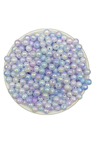 Hedef Bijuteri 50gr 8mm Mavi-Mor/Lila Ebruli Sedefli Janjanlı Pastel İnci Bon...