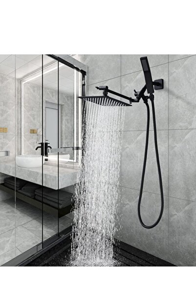 Arabest Dual Square Shower Head Combo, 8" Rain Shower, Handheld Wand, 71" Hos...