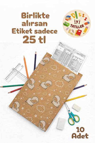 Dekals 10 Adet 25x35 Karne Kılıfı Kuzu Temalı Karne Paketi Yıldız Bulut Desen...