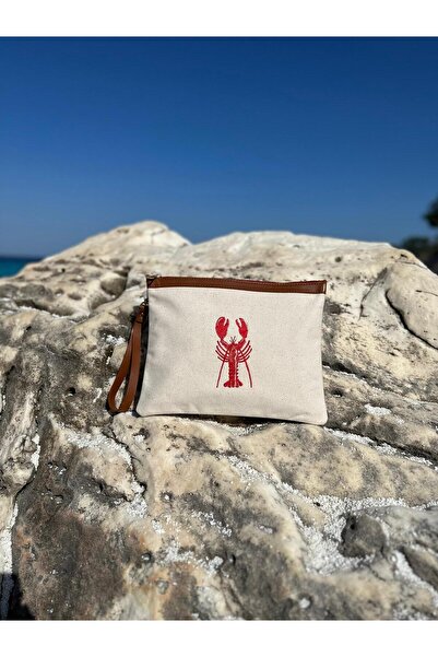 Marnier Istakoz Nakış Işlemeli Ham Keten El Çantası