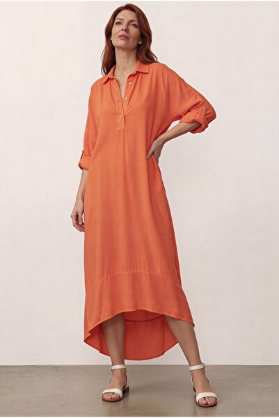 DenizEge Φόρεμα με λεπτομέρεια με δαχτυλίδι από βισκόζη πορτοκαλί