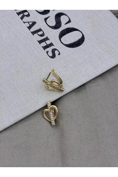 Hedef Bijuteri Gold Color Internal Thread Heart Zircon Stone U Shape Earrings...