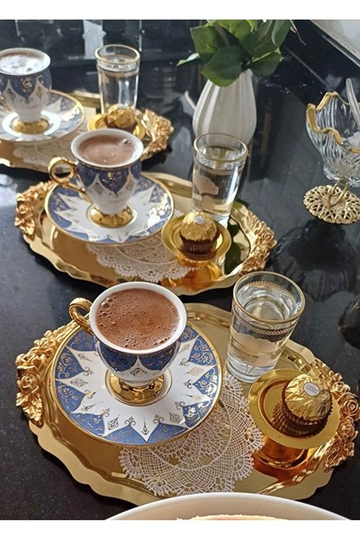 Elzemm store 20*25 CM GOLD OVAL 3 ADET KULPLU MODEL SERVİS VE SUNUM TEPSİSİ