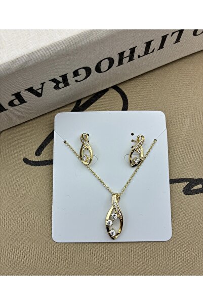 Hedef Bijuteri 14K Gold Renk Zirkon Taşlı Sonsuzluk Model Kolye Küpe Seti