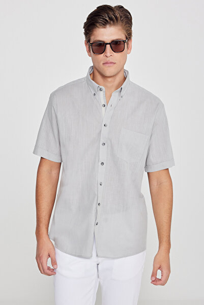 AC&Co / Altınyıldız Classics Ανδρικό λινό πουκάμισο σε γκρι εμφάνιση 100% βαμ...