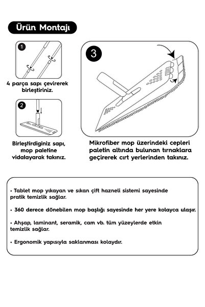 SMARTER Tablet Mop 4 Adet Mikrofiber Mop Paspas Temizlik Seti