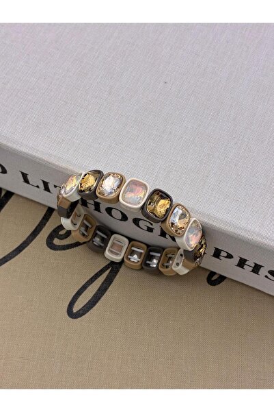 Hedef Bijuteri Brown Pastel Tone Gradient, Silver Crystal Stone, Thin, Elasti...