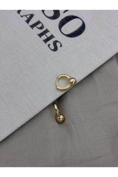 Hedef Bijuteri Gold Color Basic Bead Detailed Hoop Earrings Cm207