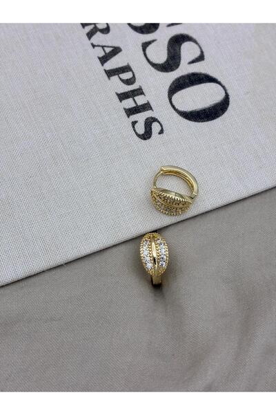 Hedef Bijuteri Gold Renk Oval Detaylı Zirkon Taşlı Halka Küpe CM56
