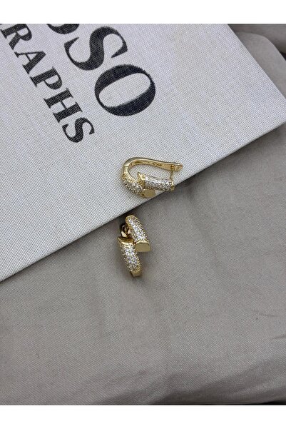 Hedef Bijuteri Gold Renk U Form Kilit Detaylı Zirkon Taşlı Küpe CM131