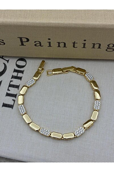 Hedef Bijuteri 14K Gold Renk Zirkon Taşlı Oval Bileklik CM52