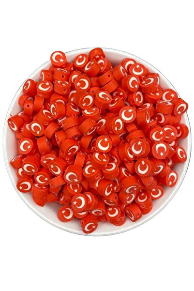 Hedef Bijuteri 100 Adet Polimer Kil Fimo Türk Bayrağı, Al Bayrak, Ay Yıldız B...