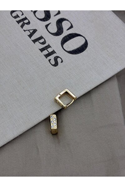 Hedef Bijuteri Gold Color Zircon Stone Detailed Square Hoop Earrings Cm208