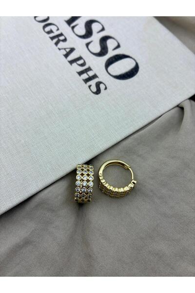 Hedef Bijuteri Xuping Gold Color Three Rows Mini Stone Hoop Earrings