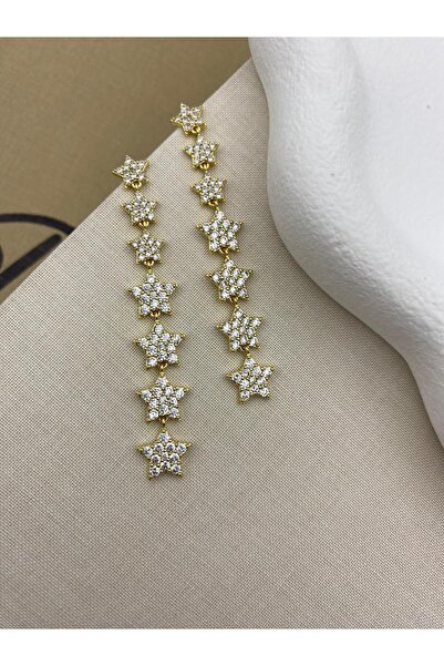 Hedef Bijuteri Gold Color Dangle Seven Star Zircon Stone Earrings