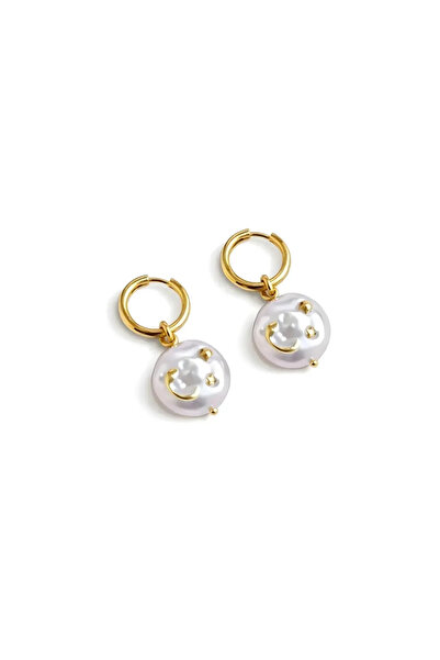 LEROSY CO. Flat Pearl Effect Moon and Star Figured Dangle Hoop Earrings – Wom...