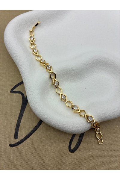 Hedef Bijuteri 14K Gold Renk Zirkon Taşlı Baklava Desen Bileklik CM104
