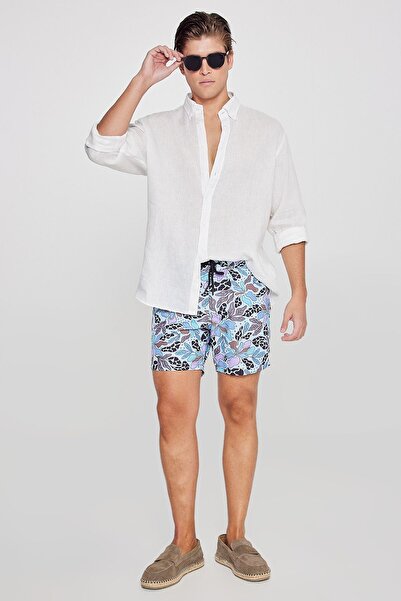 AC&Co / Altınyıldız Classics Ανδρικό μπλε σορτς μαγιό με μοτίβο Quick Dry Sta...