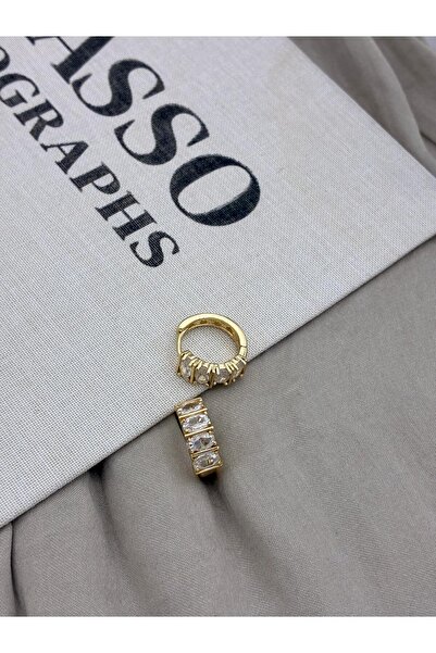 Hedef Bijuteri Gold Color Four Oval Stone Hoop Earrings Cm62