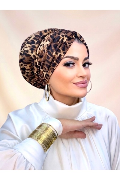 Moda Nurhan Leopar dolgulu drapeli bone