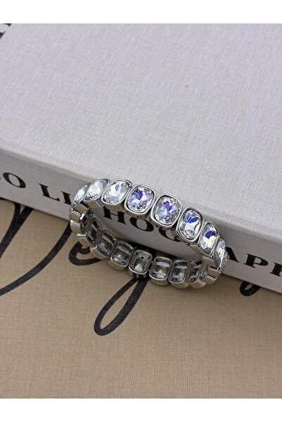 Hedef Bijuteri Silver Color, Silver Crystal Stone Thin, Elastic, Baguette Mod...