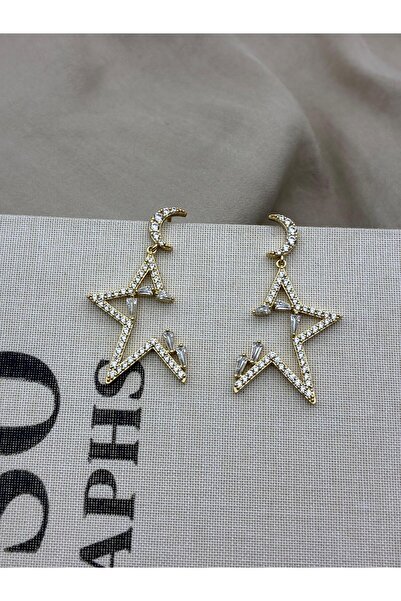Hedef Bijuteri Xuping Gold Color Sallatılı Moon Star Model Zircon Stone Earrings