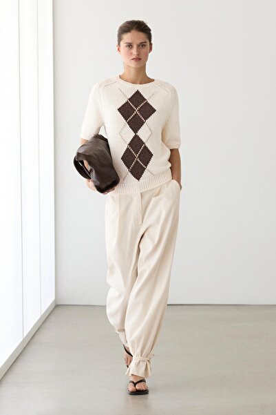 Massimo Dutti Kısa kollu baklava desenli triko kazak