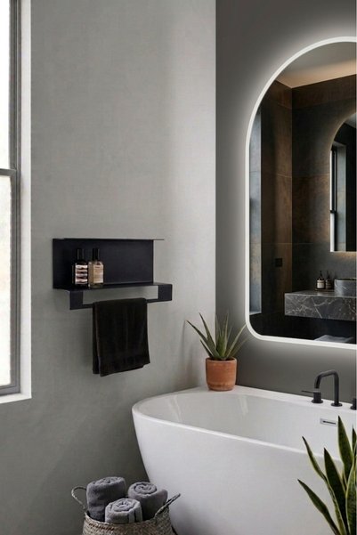 Grandmix Metal Bathroom Shelf with Towel Holder and Hanger Wall Mounted Organizer
