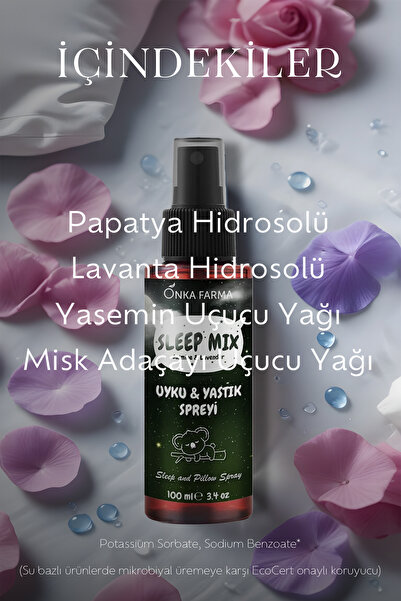 OnkaFarma SleepMix Uyku Yastık Spreyi 100 ml (Yasemin & Lavanta) Rahatlatıcı Dinlenme Spreyi Sleep Spray