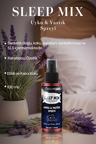 OnkaFarma SleepMix Uyku Yastık Spreyi 100 ml (Lavanta & Papatya) Rahatlatıcı Dinlenme Sleep Pillow Spray