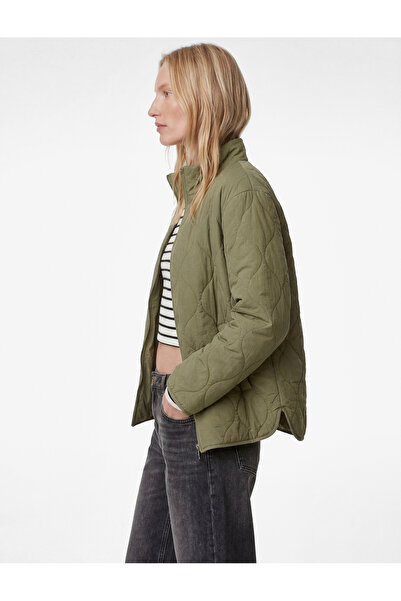 Koton Long Sleeve Zippered Pocket Pack Mock Neck Quilted Transitional Jacket