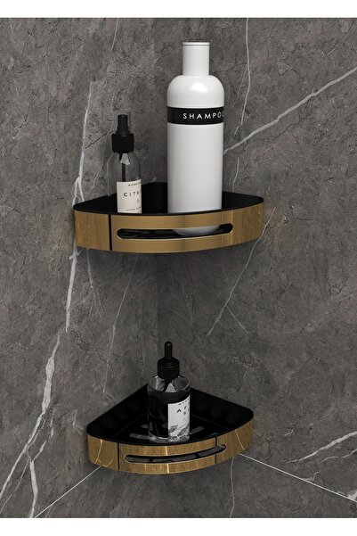 jbox Lüx Banyo Köşe Rafı Tekli Üçgen Gold– Dayanıklı – Kullanışlı – Çok Amaçlı
