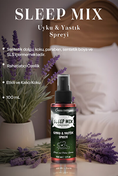OnkaFarma SleepMix Uyku Yastık Spreyi 100 ml (Yasemin & Lavanta) Rahatlatıcı Dinlenme Spreyi Sleep Spray